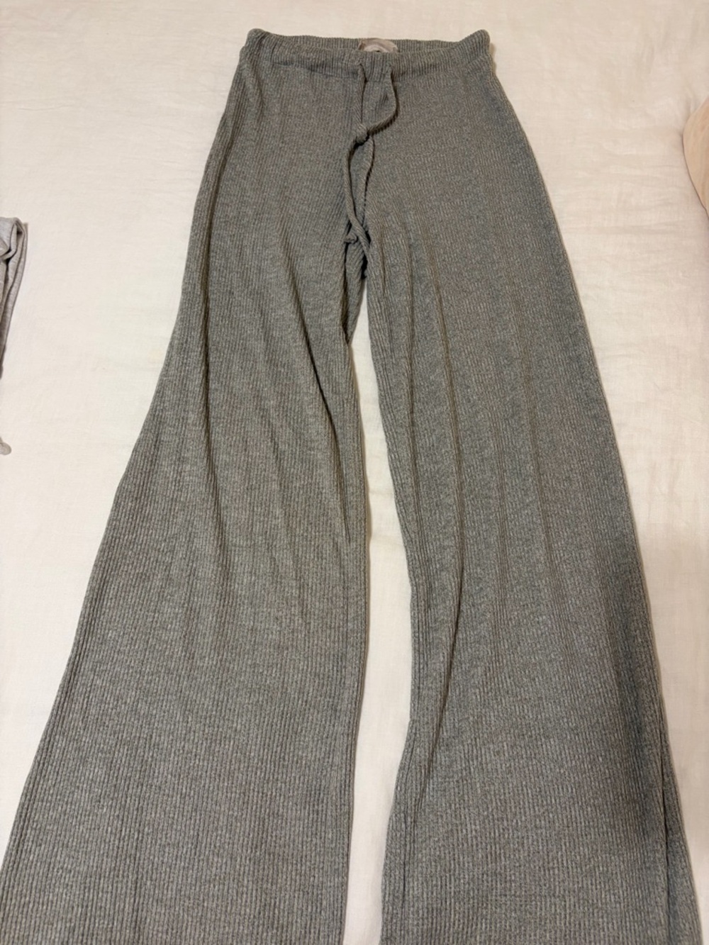 Ribbed Wide-Leg Knit Pants — Heather Gray